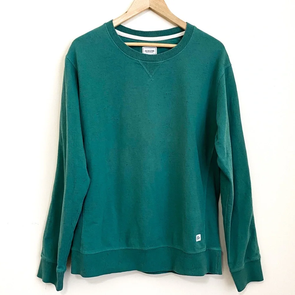 Frank & Oak Rue St-Viateur Speckled Patch Elbow Crewneck Sweatshirt Sz Large - Picture 1 of 6